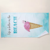 Wasserfarbe Eiscreme Rosa Flamingos Strandtuch (Vorderseite)