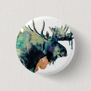 Wasserfarbe-Elch-Knopf Button