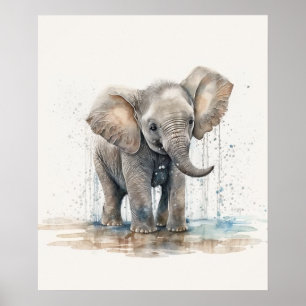 Wasserfarbe Elefant Babyzimmer Dschungel Safari Poster