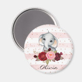 Wasserfarbe Elefant Niedlich Pink Baby Girl Magnet (Vorderseite/Rückseite)