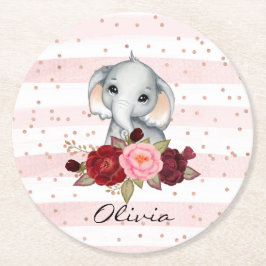 Wasserfarbe Elefant Niedlich Pink Baby Girl Runder Pappuntersetzer