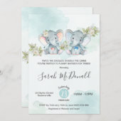 Wasserfarbe Elefant Twins Boy Girl Babydusche Einladung (Vorne/Hinten)