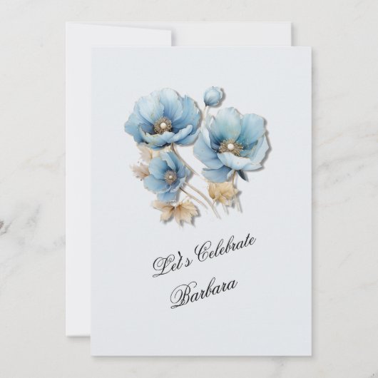 Wasserfarbe Elegant Blue Gold Floral 50. Geburtsta Einladung (Rückseite)