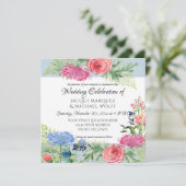 Wasserfarbe Elegant Blütenblau und rosa Blattfuß Einladung (Stehend Vorderseite)