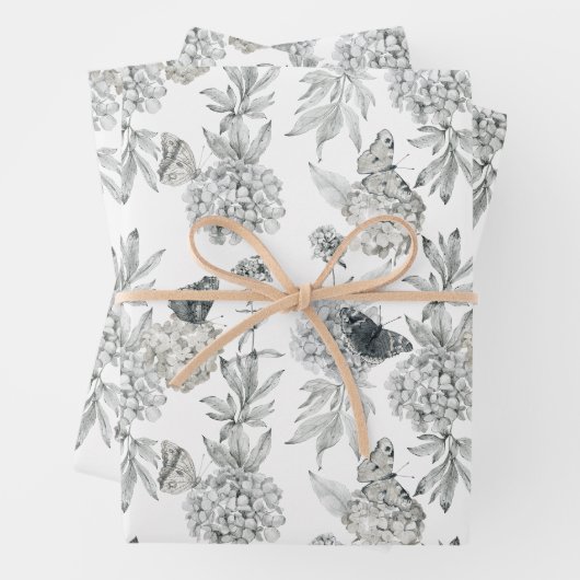 Wasserfarbe Elegant Blütengrau Hydrangea Geschenkpapier Set (Beispiel)