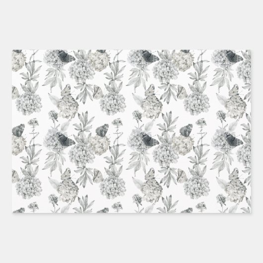 Wasserfarbe Elegant Blütengrau Hydrangea Geschenkpapier Set (Vorderseite)