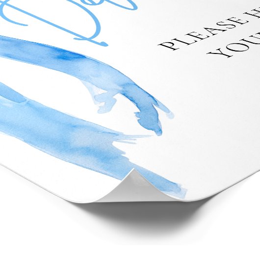 Wasserfarbe Elegant Dusty Blue Bow Drinks signiere Poster (Ecke)