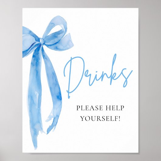 Wasserfarbe Elegant Dusty Blue Bow Drinks signiere Poster (Vorne)