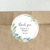 Wasserfarbe Elegant Greenary Wedding Vielen Dank Runder Aufkleber