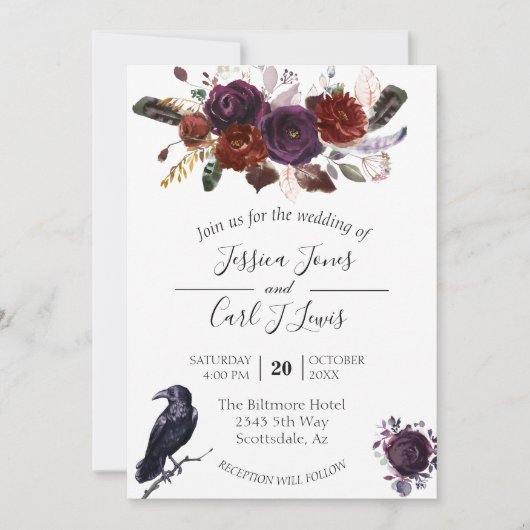 Wasserfarbe Elegant Halloween Blumenkrustenplum in Einladung (Vorderseite)