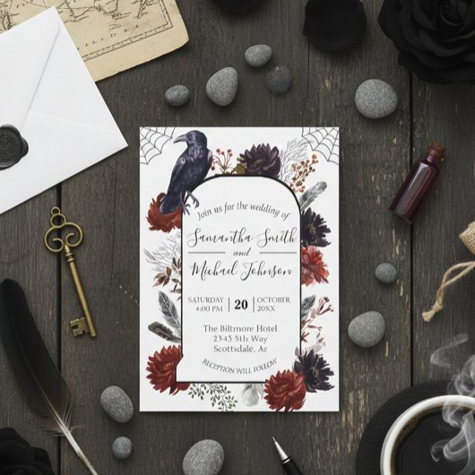 Wasserfarbe Elegant Halloween Floral Boho Feather  Einladung