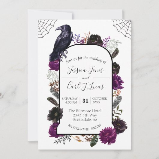 Wasserfarbe Elegant Halloween Floral Boho Lila Einladung (Vorderseite)