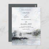 Wasserfarbe elegant im Winter Hochzeitseinladung Postkarte (Vorne/Hinten)