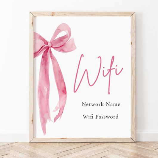 Wasserfarbe Elegant Modernes Rosa Rosa Bow Wifi-Ze Poster