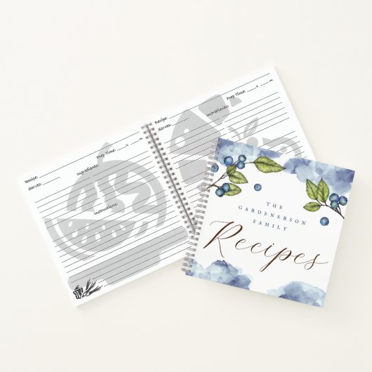 Wasserfarbe Elegante Blueberries Rezept Notizblock (Innenseite)