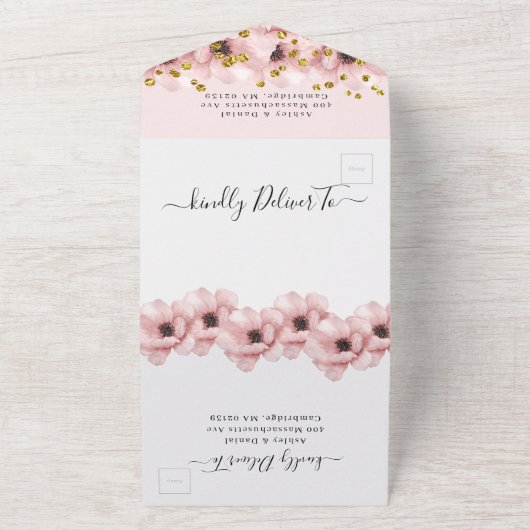 Wasserfarbe Elegante Blume Hochzeit All In One Einladung (Außenbereich)