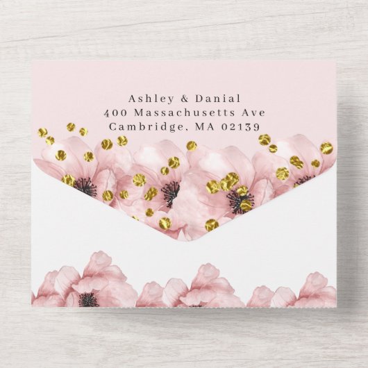 Wasserfarbe Elegante Blume Hochzeit All In One Einladung (Rückseite)