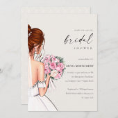 Wasserfarbe Elegante Bride Bridal Gown Brautparty Einladung (Vorne/Hinten)