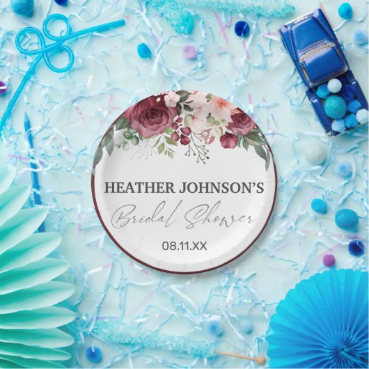 Wasserfarbe Elegante Burgund Brautparty Pappteller (Party)