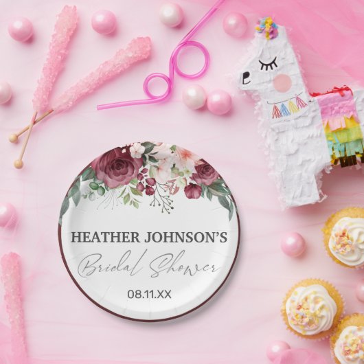 Wasserfarbe Elegante Burgund Brautparty Pappteller (Party)