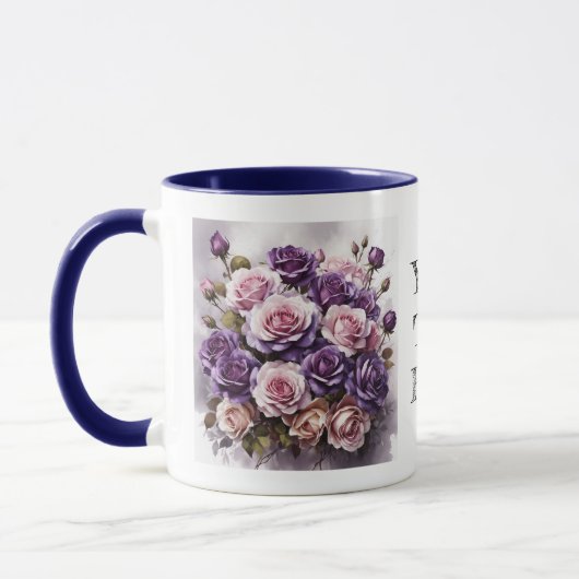 Wasserfarbe Elegante Dark Violet Rose Blume Tasse (Links)