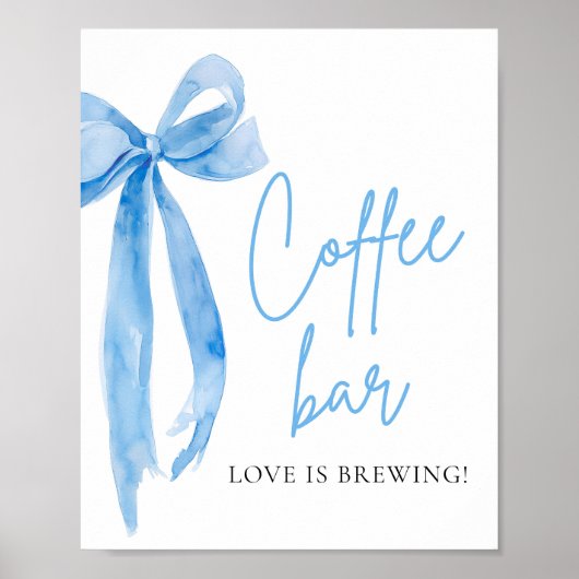 Wasserfarbe Elegante Dusty Blue Bow Bar Zeichen Poster (Vorne)