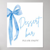 Wasserfarbe Elegante Dusty Blue Bow Dessert Bar Si Poster (Vorne)