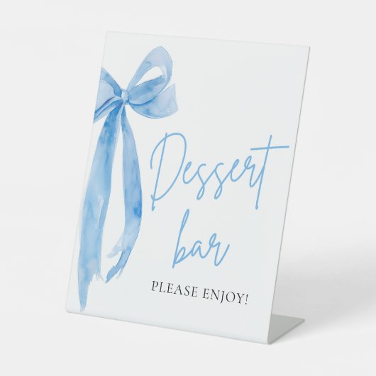 Wasserfarbe Elegante Dusty Blue Bow Dessert Bar Si Sockelschild (Vorderseite)