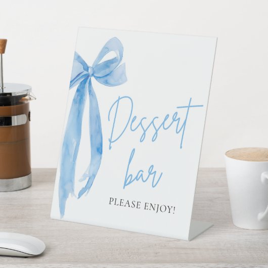 Wasserfarbe Elegante Dusty Blue Bow Dessert Bar Si Sockelschild (In SItu)