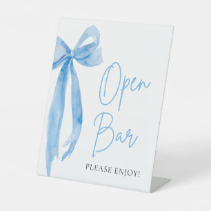 Wasserfarbe Elegante Dusty Blue Bow Open Bar Sign Sockelschild