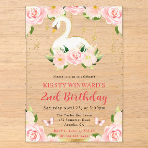 Wasserfarbe Elegante Florenz Schwan Geburtstag Acryleinladungen