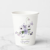 Wasserfarbe Elegante lila Blume Babydusche Pappbecher (Rückseite)