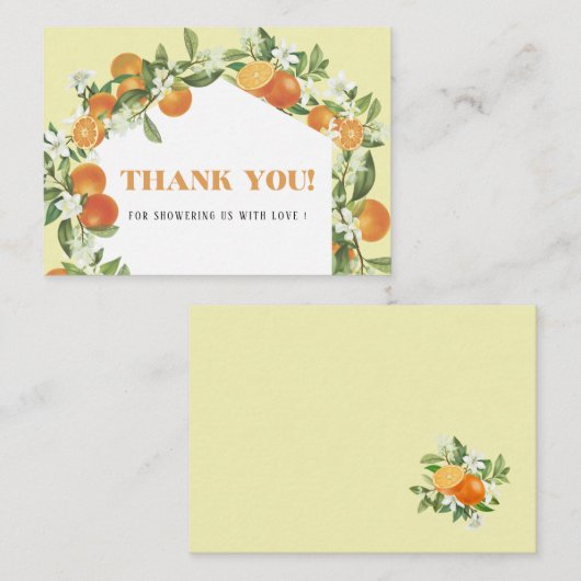 Wasserfarbe Elegante Orange Citrus Babydusche Dank Mitteilungskarte (Vorne/Hinten)