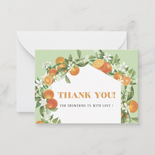 Wasserfarbe Elegante Orange Citrus Babydusche Dank Mitteilungskarte (Vorderseite)