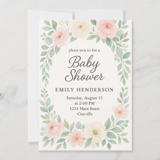 Wasserfarbe Elegante Pastel Floral Baby Dusche Einladung