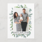 Wasserfarbe Elegante Pine Frame Happy New Year Fot Postkarte (Vorderseite)