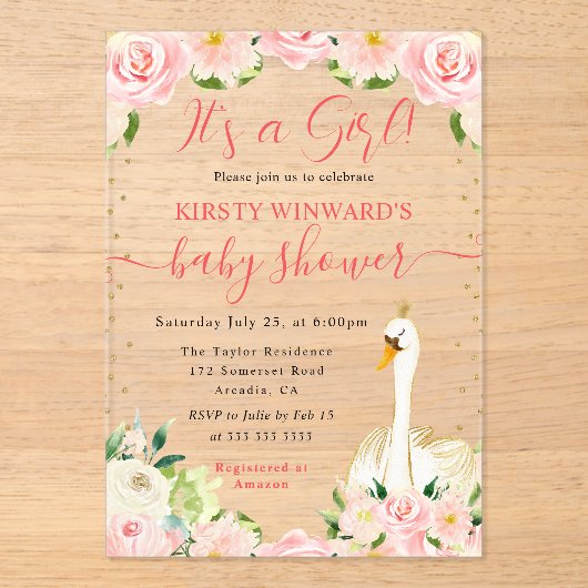 Wasserfarbe Elegante Schwanendusche Acryleinladungen (Vorderseite)