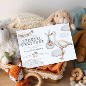 Wasserfarbe Elegante Stork Baby Dusche Einladung