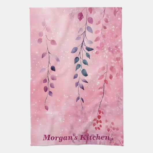 Wasserfarbe Elegante Weinberge mit rosa Hintergrun Geschirrtuch (Vertikal)