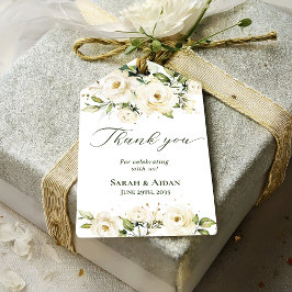 Wasserfarbe Elegante White Rose Floral Vielen Dank Geschenkanhänger