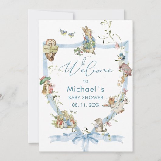 Wasserfarbe Elegante Wildblume Peter Rabbit Baby Einladung (Vorderseite)