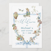 Wasserfarbe Elegante Wildblume Peter Rabbit Baby Einladung (Vorne/Hinten)