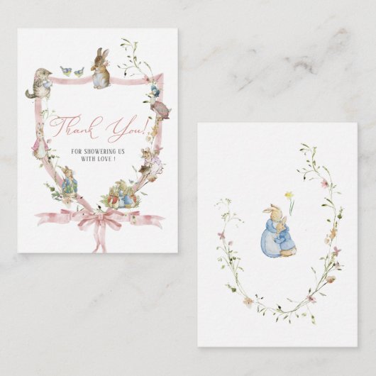 Wasserfarbe Elegante WildblumePeter Rabbit Baby s Mitteilungskarte (Vorne/Hinten)