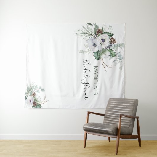 Wasserfarbe Elegante Winter Anemones Blume Bridal Wandteppich (Beispiel (Horizontal))