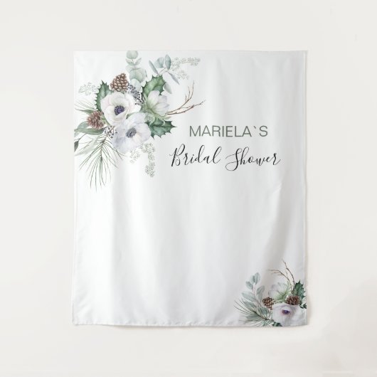 Wasserfarbe Elegante Winter Anemones Blume Bridal Wandteppich (Vorderseite)