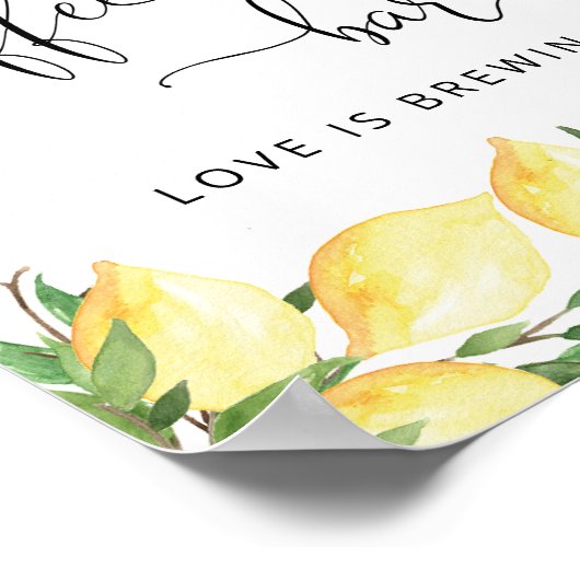 Wasserfarbe Elegante Zitrone Kaffee Bar Zeichen Poster (Ecke)