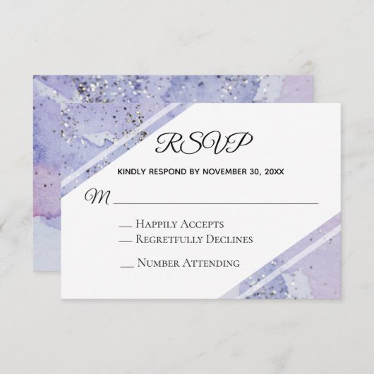 *~* Wasserfarbe Eleganter Abstrakter Glitzer Hochz RSVP Karte (Vorne/Hinten)