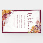 Wasserfarbe Eleganter Fall Burgundy Hochzeit Banner (Horizontal)
