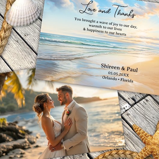 Wasserfarbe Elegantes Foto Hochzeiten am Strand Dankeskarte
