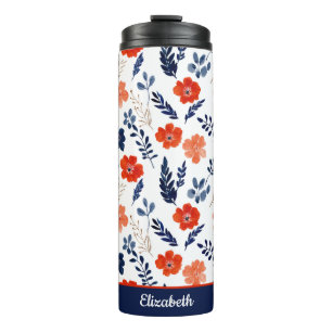 Wasserfarbe Elegantes Muster Mit Monogramm Name Thermosbecher